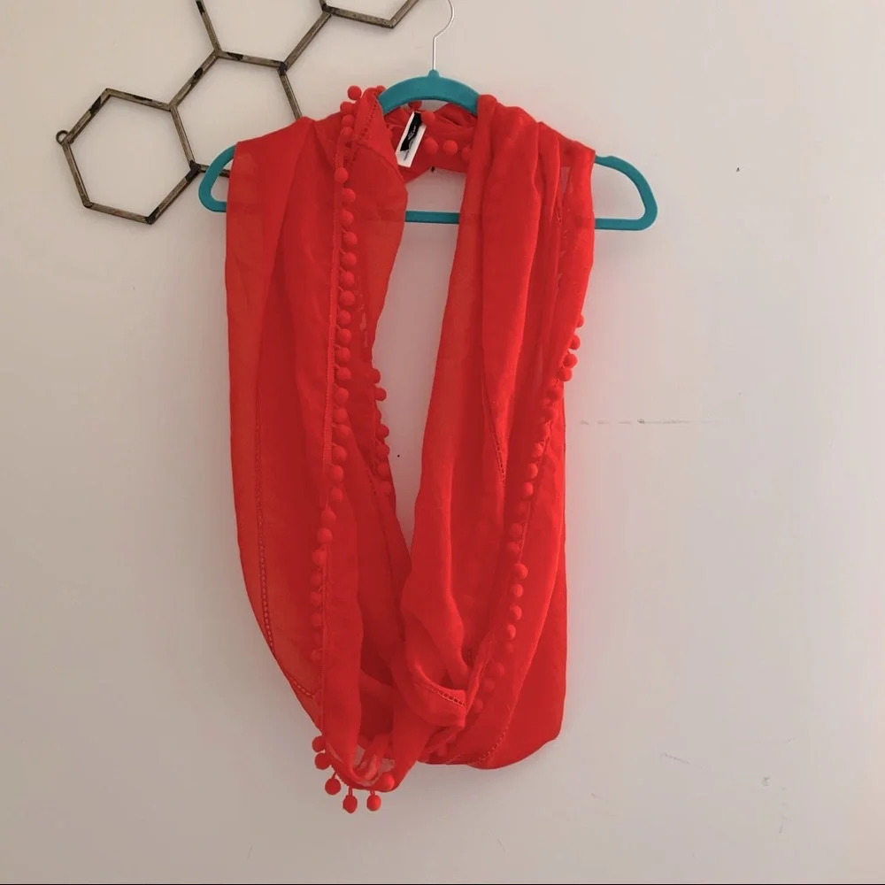 Ann Taylor pom pom infinity scarf